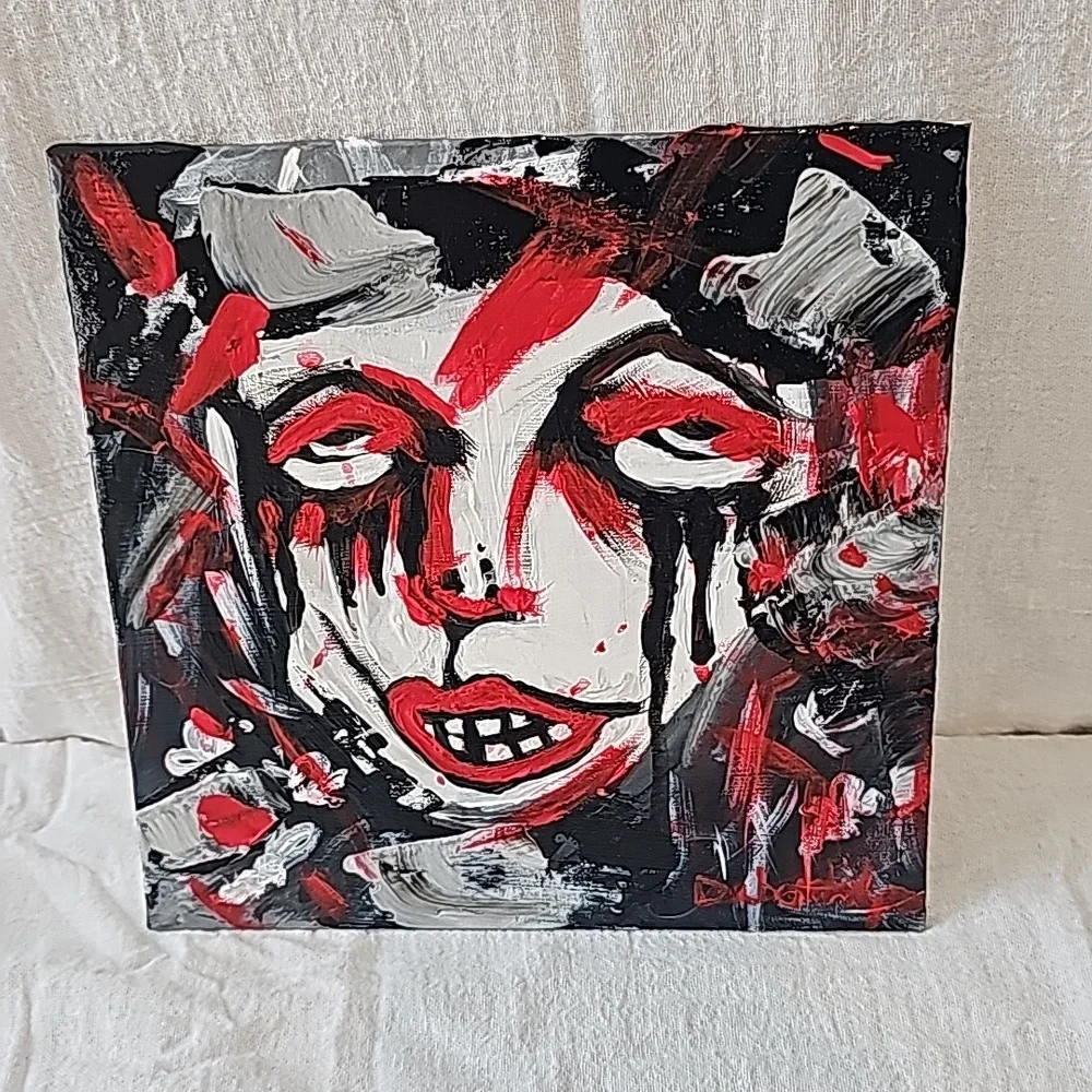 Horror Crying girl on panel board 8X8 Handmade by myself